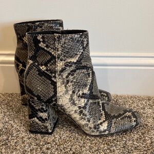 Circus by Sam Edelman Snake-Print Block Heel Ankle Boots in Black and Cream